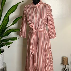 SOLD!! SOLD!! Red and white strip belted button down dress